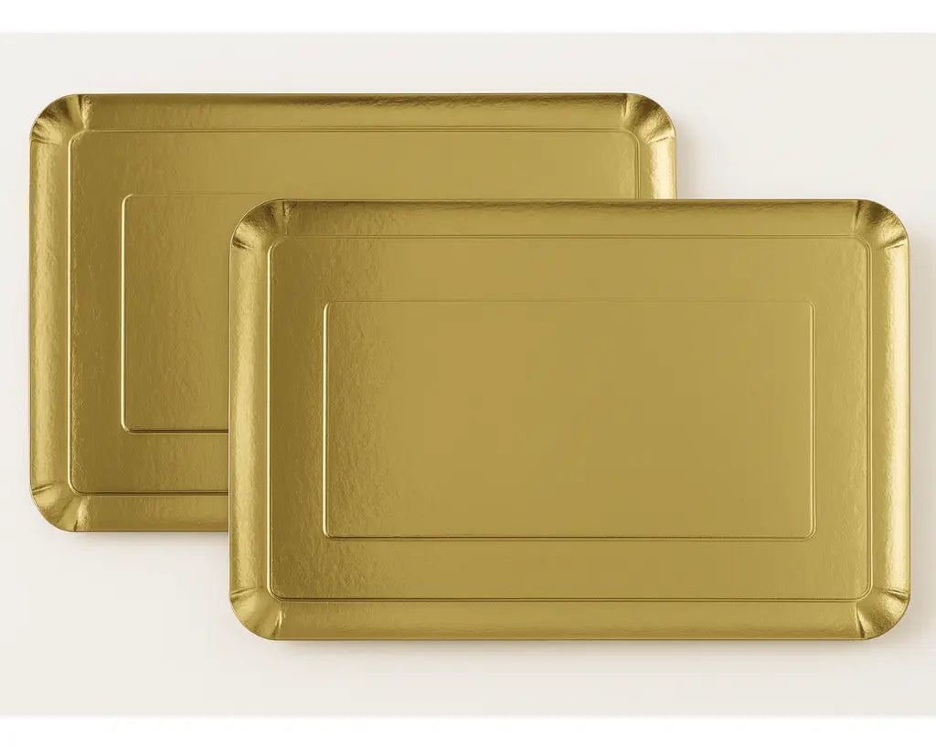 Prato dourado em cartolina com revestimento antigordura para bolos – Cafés Serrano