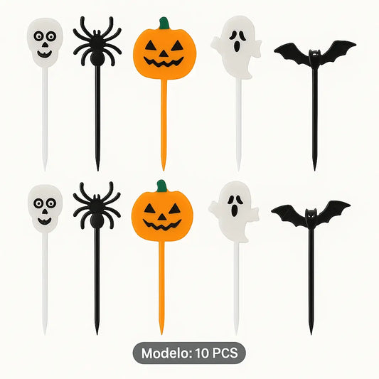 Sticks de Halloween decorativos em plástico reutilizável usados em frutas para decorar mesa de festa temática