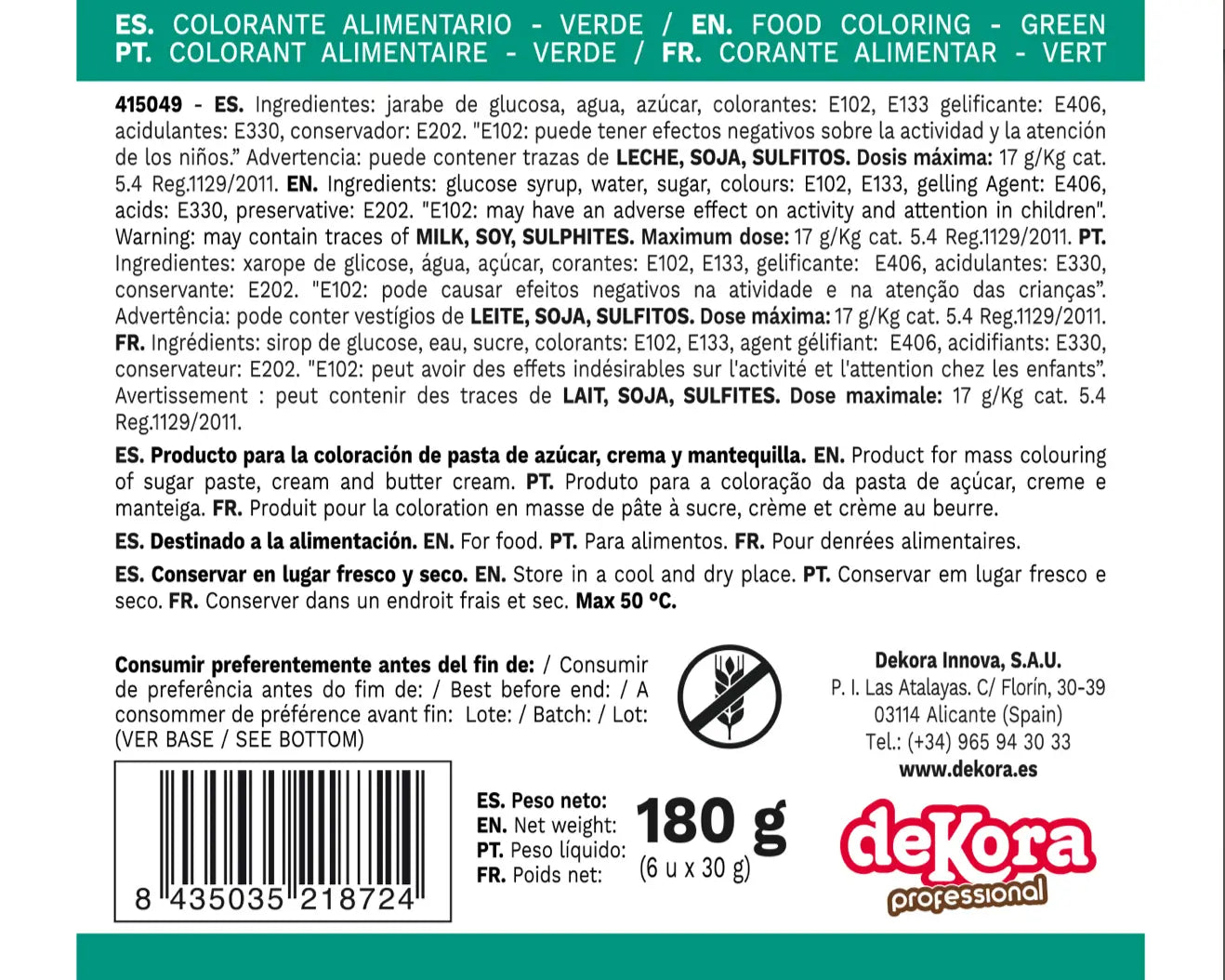 Corante em Pasta Verde 30g | Ideal para Decoração de Bolos e Massas | Cafés Serrano